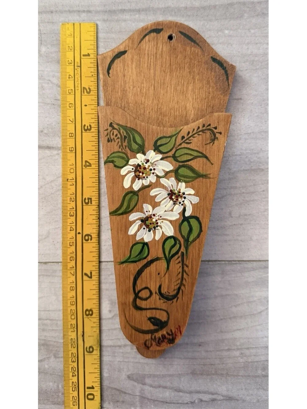 Vintage Wood Scissors Holder Flowers,Hand Painted Wall Hanger Farmhouse Cottage